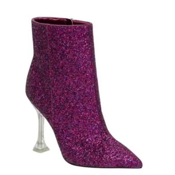 Nine West Tonight Dress Booties Magenta Chunky Glitter - Picture 2 of 5